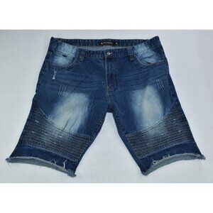 Southpole Men's Jean Shorts Size 42 Blue Slim 90s Y2K Faded Moto Distressed